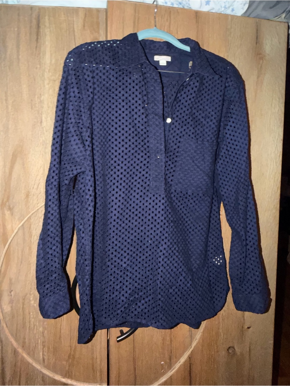 GAP Navy Eyelet Long-Sleeve Blouse